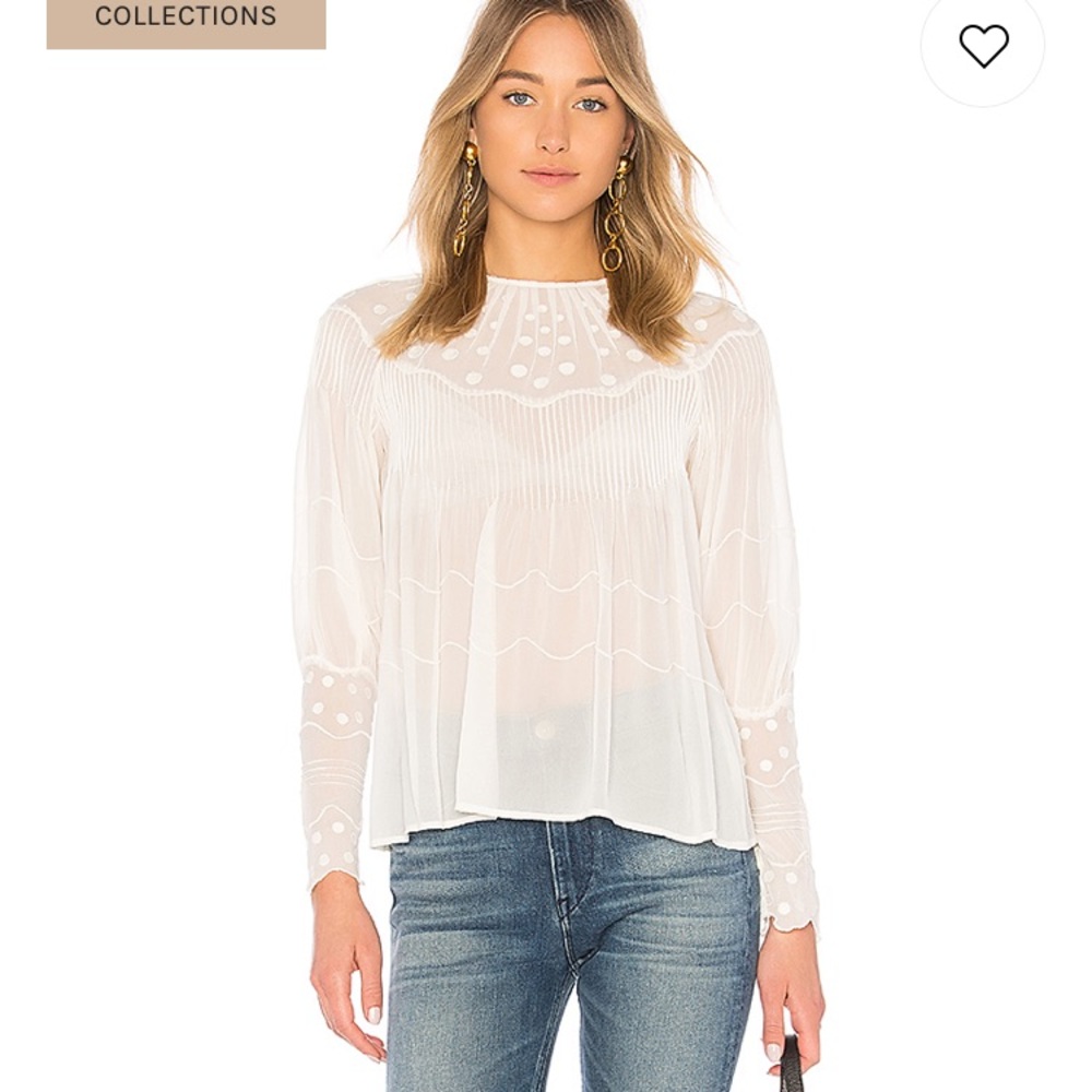 Ulla Johnson White Sheer Embroidered Long-Sleeve Blouse